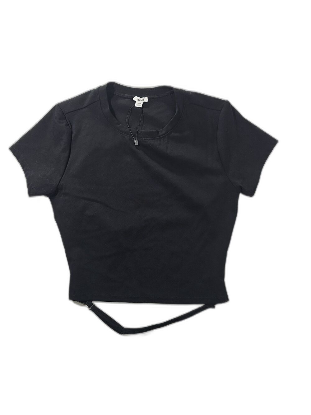 GARAGE Black Cropped T-Shirt with Strap Detail